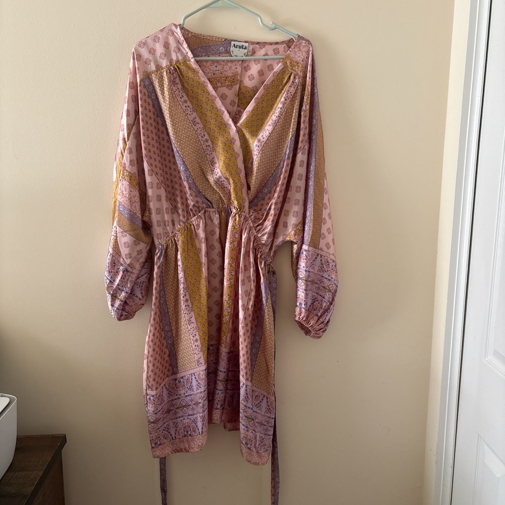 ARULA Pink, Gold and Lavender Patchwork Mini Dress